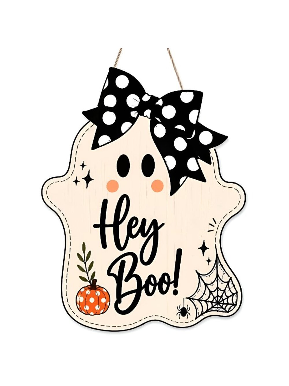 Halloween Party Decorations - Hey Boo Wooden Ghost Sign for Front Door